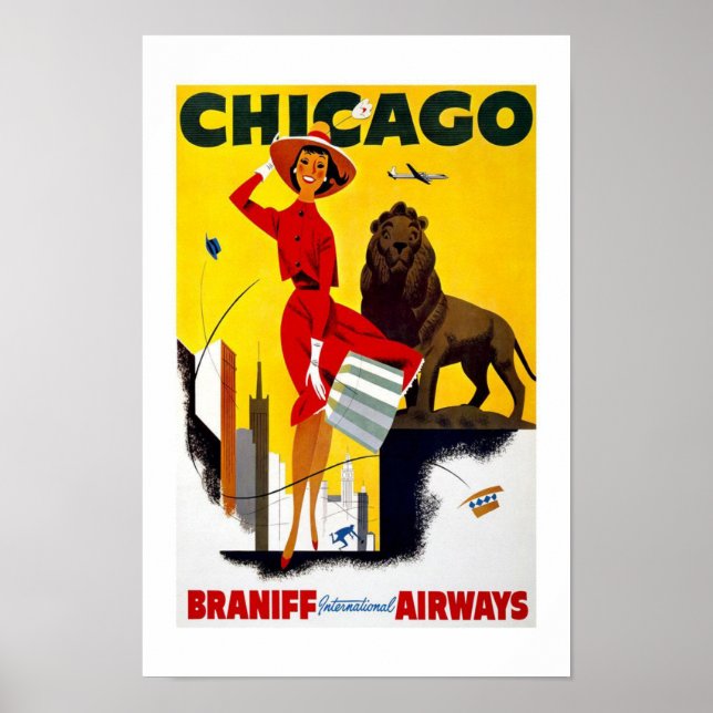 Póster Viajes por Chicago Vintage (Frente)