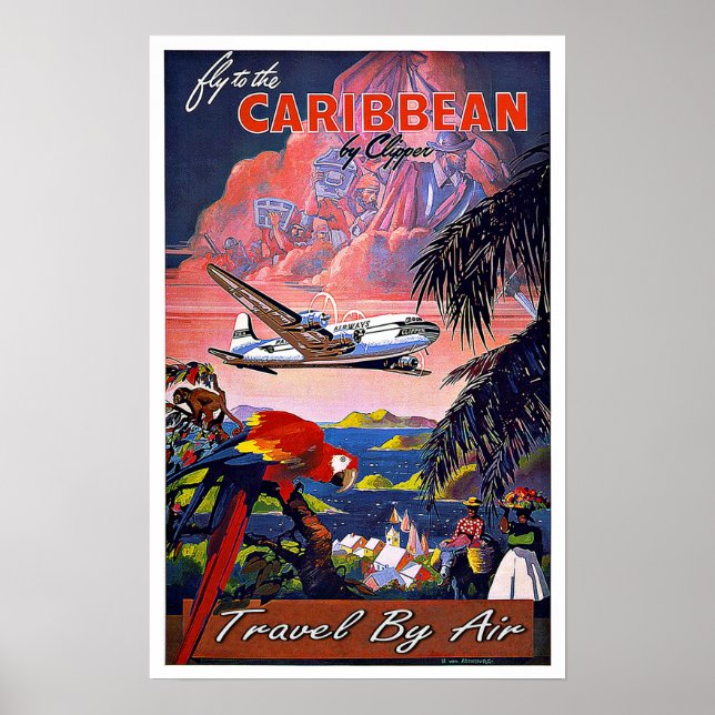 Póster Viajes por el Caribe por aire (Frente)