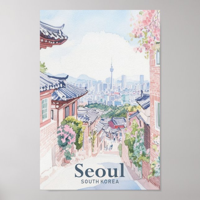 Póster Viajes por Ilustracion Gouache de Corea del Sur en (Frente)