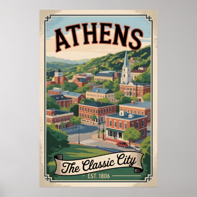 Póster Viajes Retro a Athens Georgia  (Frente)