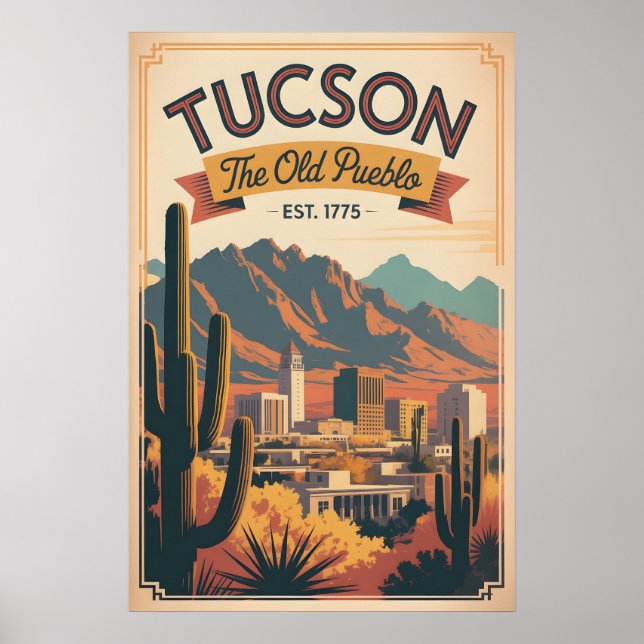 Póster Viajes Retro a Tucson Arizona (Frente)