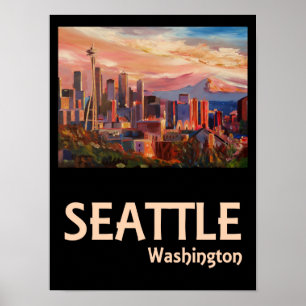 Póster Viajes retro de Seattle Washington