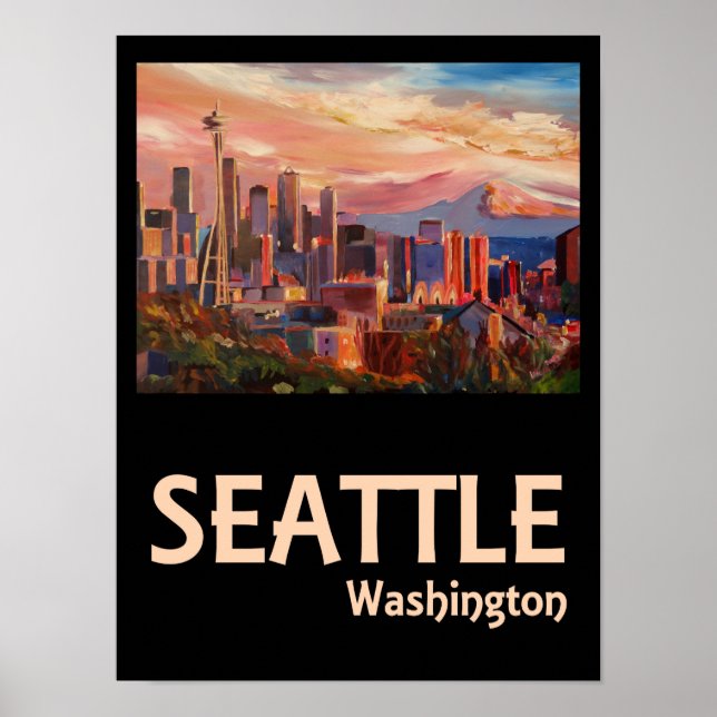 Póster Viajes retro de Seattle Washington (Frente)