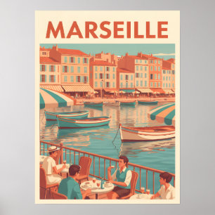 Póster Viajes Retro Marsella : Riviera Francesa