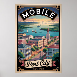 Póster Viajes Retro Móvil Alabama Vintage