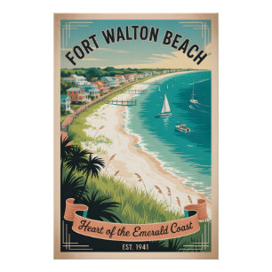 Póster Viajes Retro Playa Fort Walton Florida
