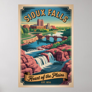 Póster Viajes Retro Sioux Falls Dakota del Sur
