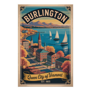 Póster Viajes Retro Vintage Burlington Vermont