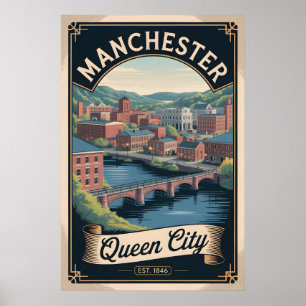 Póster Viajes Retro Vintage Manchester New Hampshire
