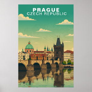 Póster Viajes vintage a Praga República Checa Europa
