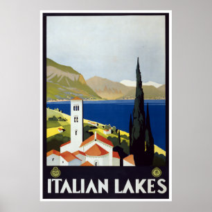 Póster Viajes Vintage Art Deco Poster Lagos Italianos