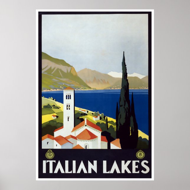 Póster Viajes Vintage Art Deco Poster Lagos Italianos (Frente)