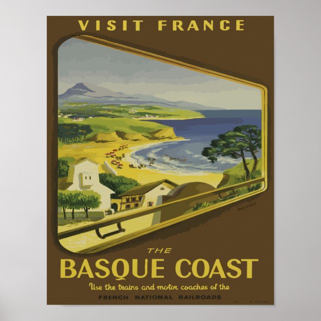 Póster Viajes vintage de Francia vasca (Frente)