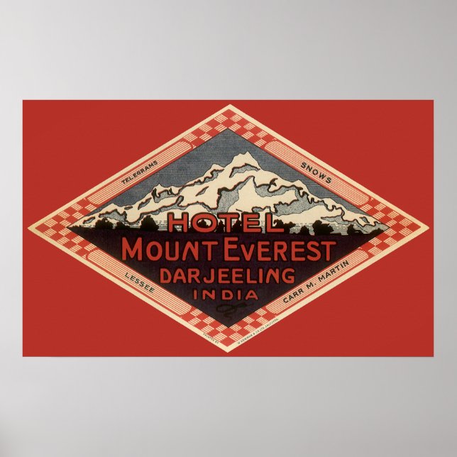 Póster Viajes vintage, Monte Everest, Darjeeling India (Frente)