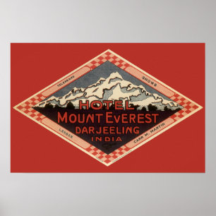 Póster Viajes vintage, Monte Everest, Darjeeling India