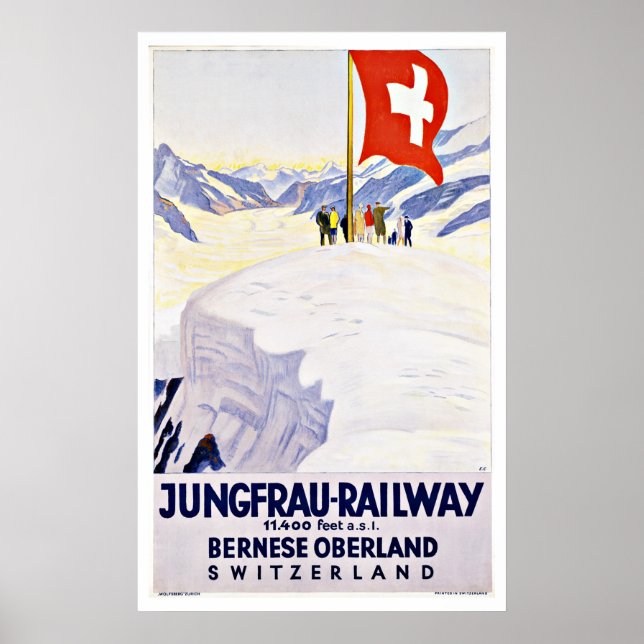 Póster Viajes Vintage Suiza Por Ferrocarril Jungfrau (Frente)