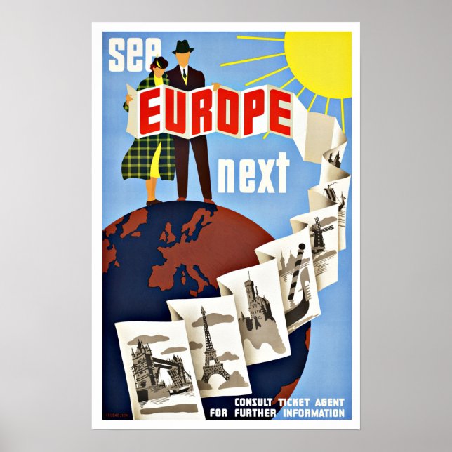 Póster Viajes Vintage Véase Europa (Frente)