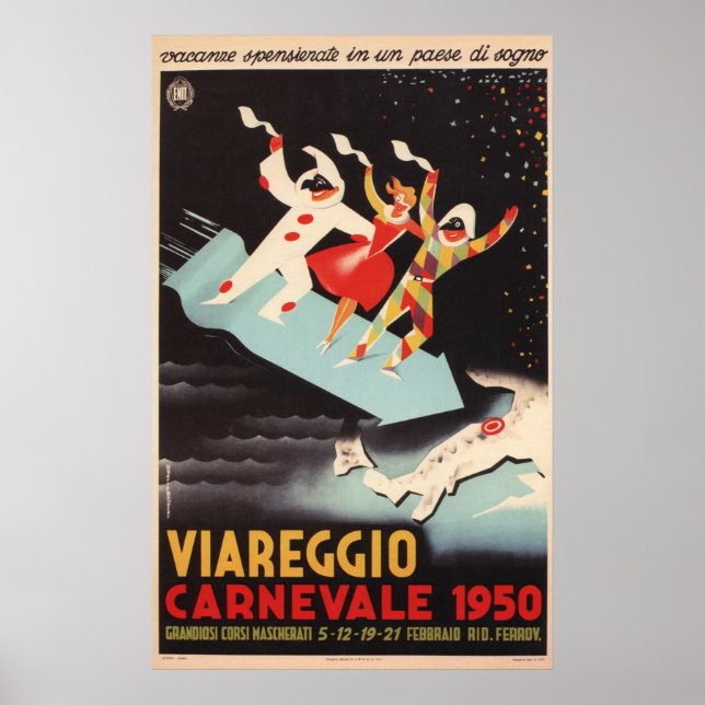 Póster Viareggio Carnevale 1950 Italia Publicidad de cose (Frente)