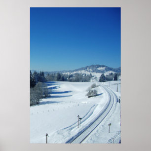 Póster Vías de tren a través de la nieve