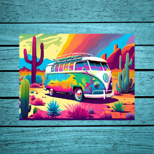 Póster Vibe vintage: Van retro en el desierto