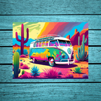 Póster Vibe vintage: Van retro en el desierto