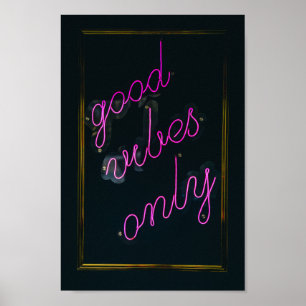 Póster Vibes buenas sólo luces rosadas tipográficas estét