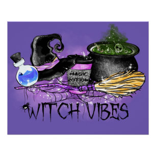Póster Vibes de brujas - Fantastico café de Halloween