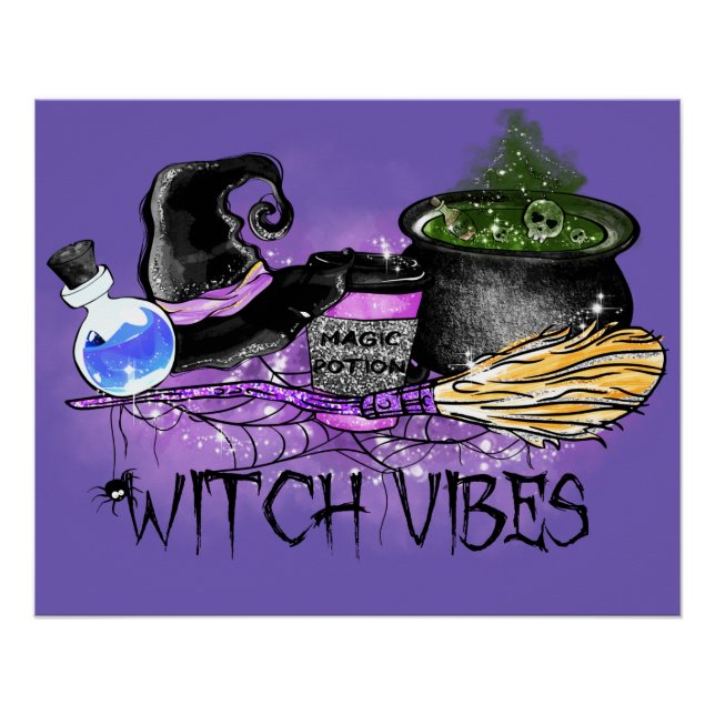 Póster Vibes de brujas - Fantastico café de Halloween (Anverso)
