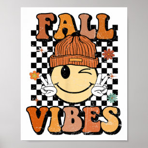 Póster Vibes de caída retro sonríe cara otoño