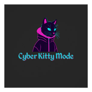 Póster Vibes de gatos cibernéticos - Diseño estético Neon
