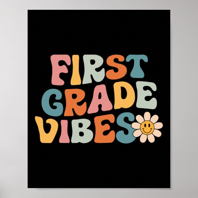 Póster Vibes Grado - Primer Grado Retro Primer Día De Sch (Frente)