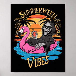 Póster Vibes Skeleton Flamingo Spooky Halloween Summer