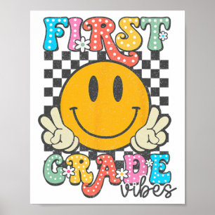 Póster Vibraciones de 1er Grado Cara Sonriente Retro Maes