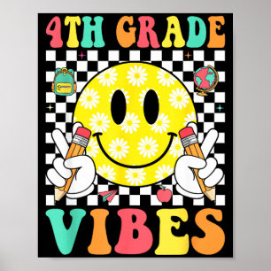 Póster vibraciones de 4to grado sonrisa retro cara maestr