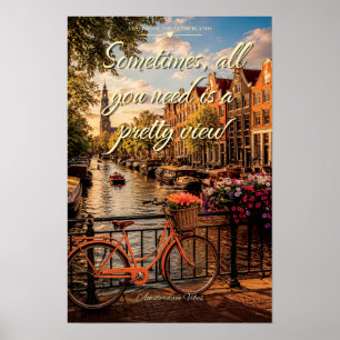 Póster Vibraciones de Ámsterdam Canal Bicicleta Tulipanes