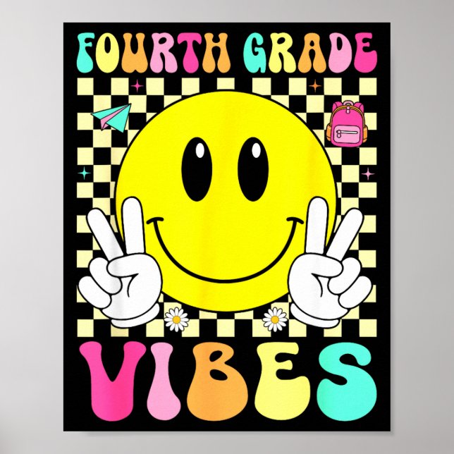 Póster Vibraciones de cuarto grado cara sonriente retro v (Frente)