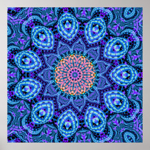 Póster Vibraciones de flores azules de origen kaleidoscop