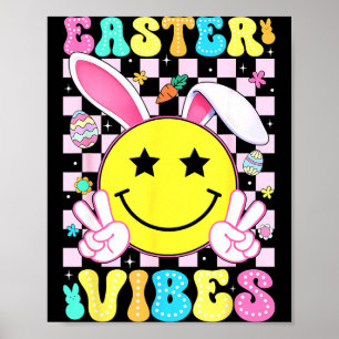 Póster Vibraciones de Pascua Conejo Retro Groovy Orejas d