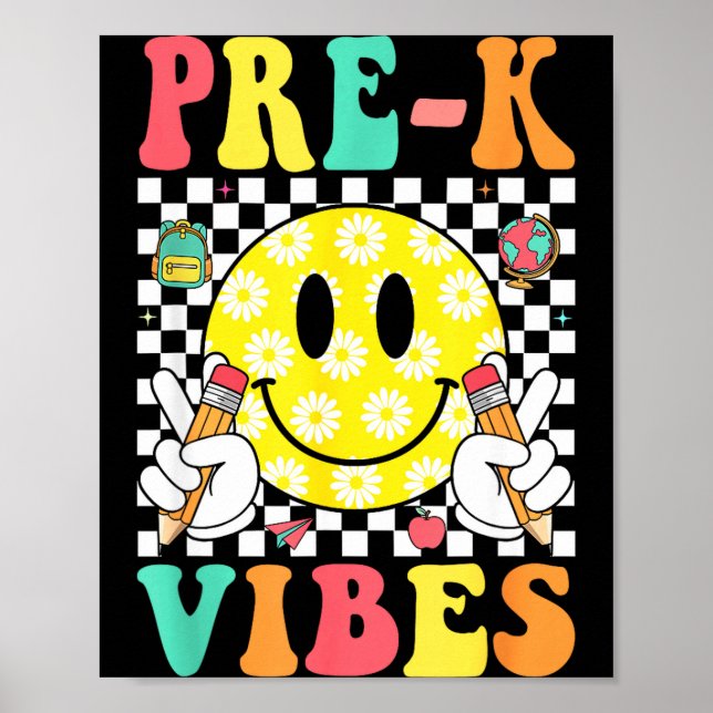 Póster Vibraciones de pre-k cara sonriente retro maestro  (Frente)