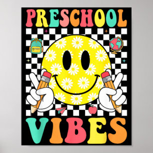 Póster Vibraciones de preescolar cara sonriente retro mae