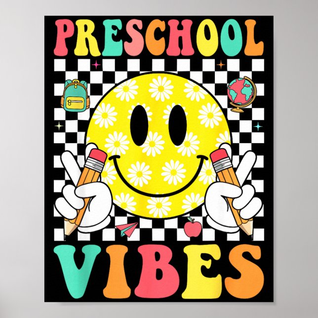 Póster Vibraciones de preescolar cara sonriente retro mae (Frente)