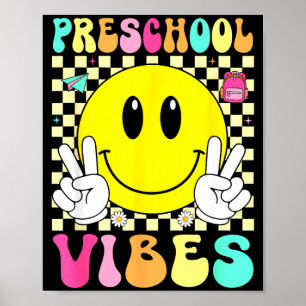 Póster Vibraciones de preescolar cara sonriente retro vue