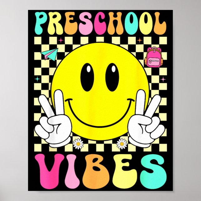 Póster Vibraciones de preescolar cara sonriente retro vue (Frente)