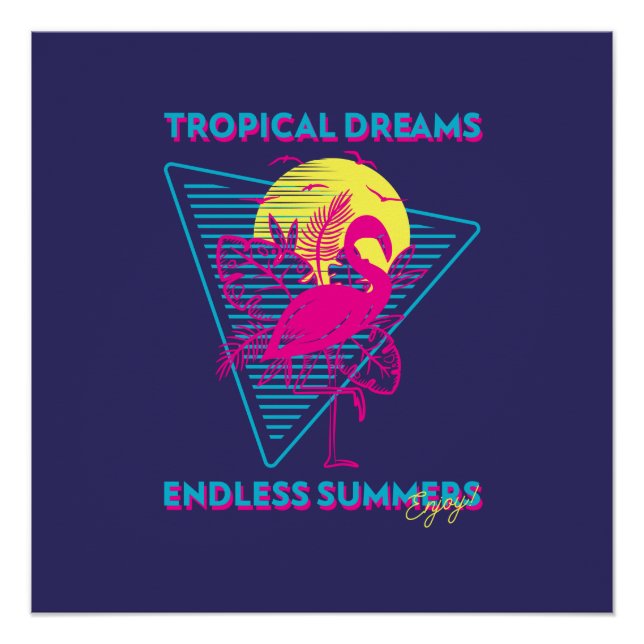 Póster Vibraciones de Retro Flamingo Sunset Synthwave (Anverso)