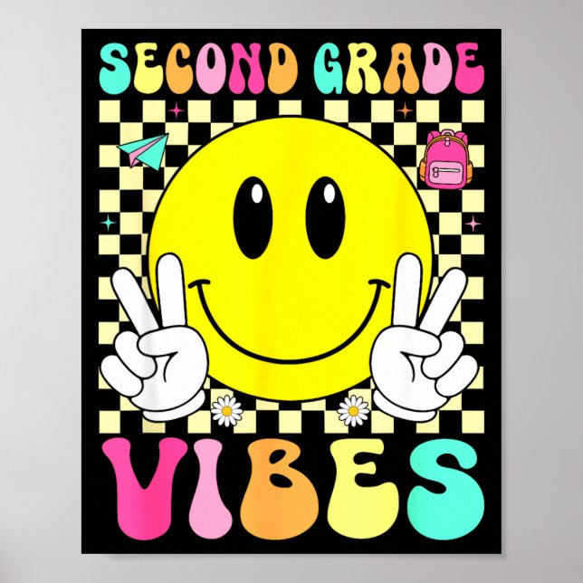 Póster Vibraciones de segundo grado cara sonriente retro  (Frente)