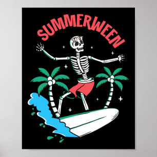 Póster Vibraciones de Summerween Esqueleto Surfear olas V