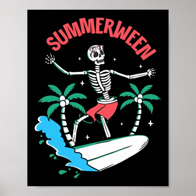 Póster Vibraciones de Summerween Esqueleto Surfear olas V (Frente)