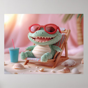 Póster Vibraciones de Verano: Cocodrilo de Peluche Relaja