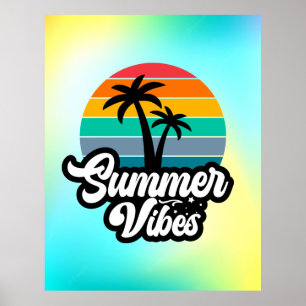 Póster Vibraciones de Verano con Diseño de Palmeras