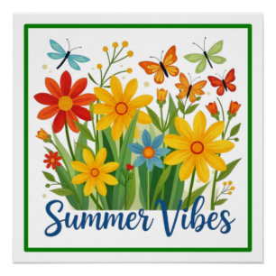 Póster Vibraciones de Verano Floral con Mariposas-64534